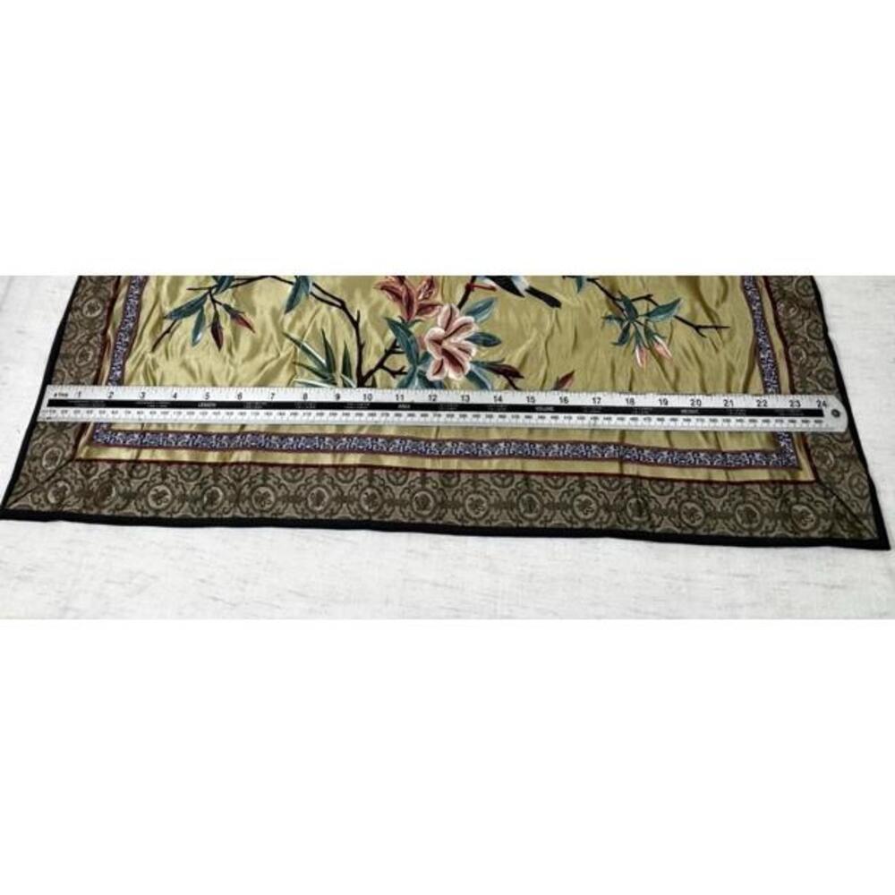 Vintage Dun Huang Chinese Silk Embroidery Bird & Flowers Wall Hanging 12x24 - Picture 7 of 9